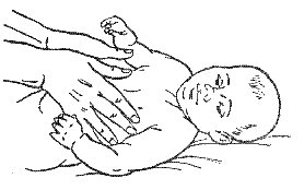 лежа на спине. Основными приемами массажа груди является поглаживание и вибрация. Поглаживания проводятся в 2 этапа: круговые поглаживания и обыкновенные. В начале процедуры нужно сделать несколько круговых поглаживаний груди, а затем перейти к обычным поглаживаниям по межреберьям ребенка, которые следует проводить расставленными пальцами